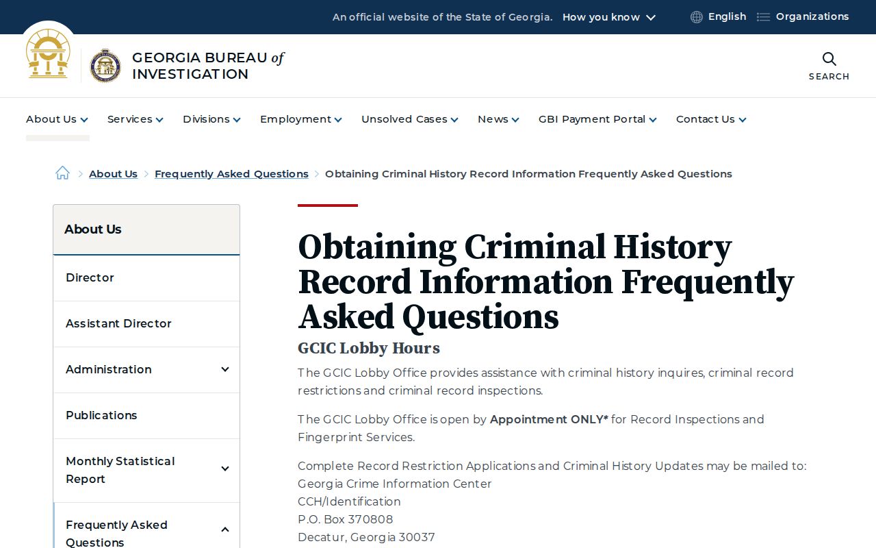 GBI criminal history record information questions