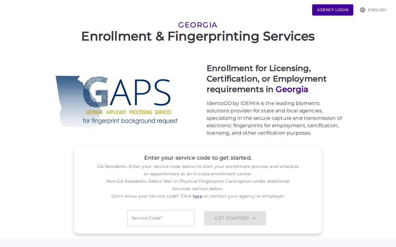 Georgia Applicant Processing Service fingerprint registration