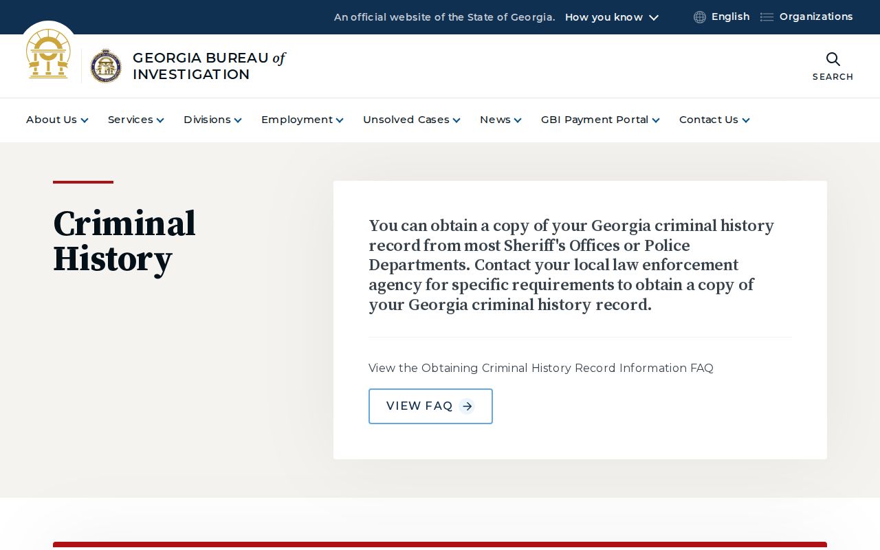 Georgia Bureau of Investigation criminal history service page