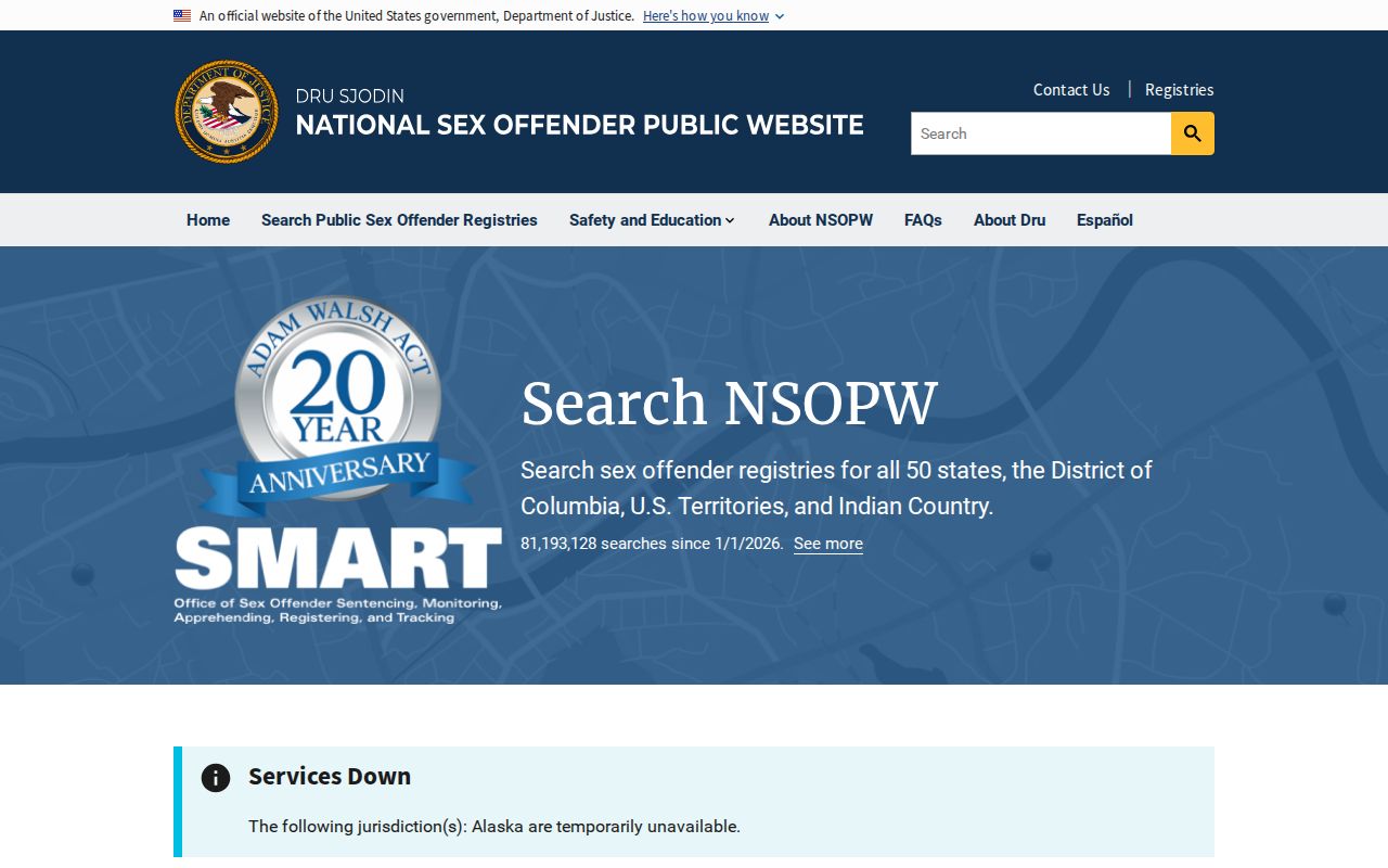 National search layer for a Peach County sex offender lookup